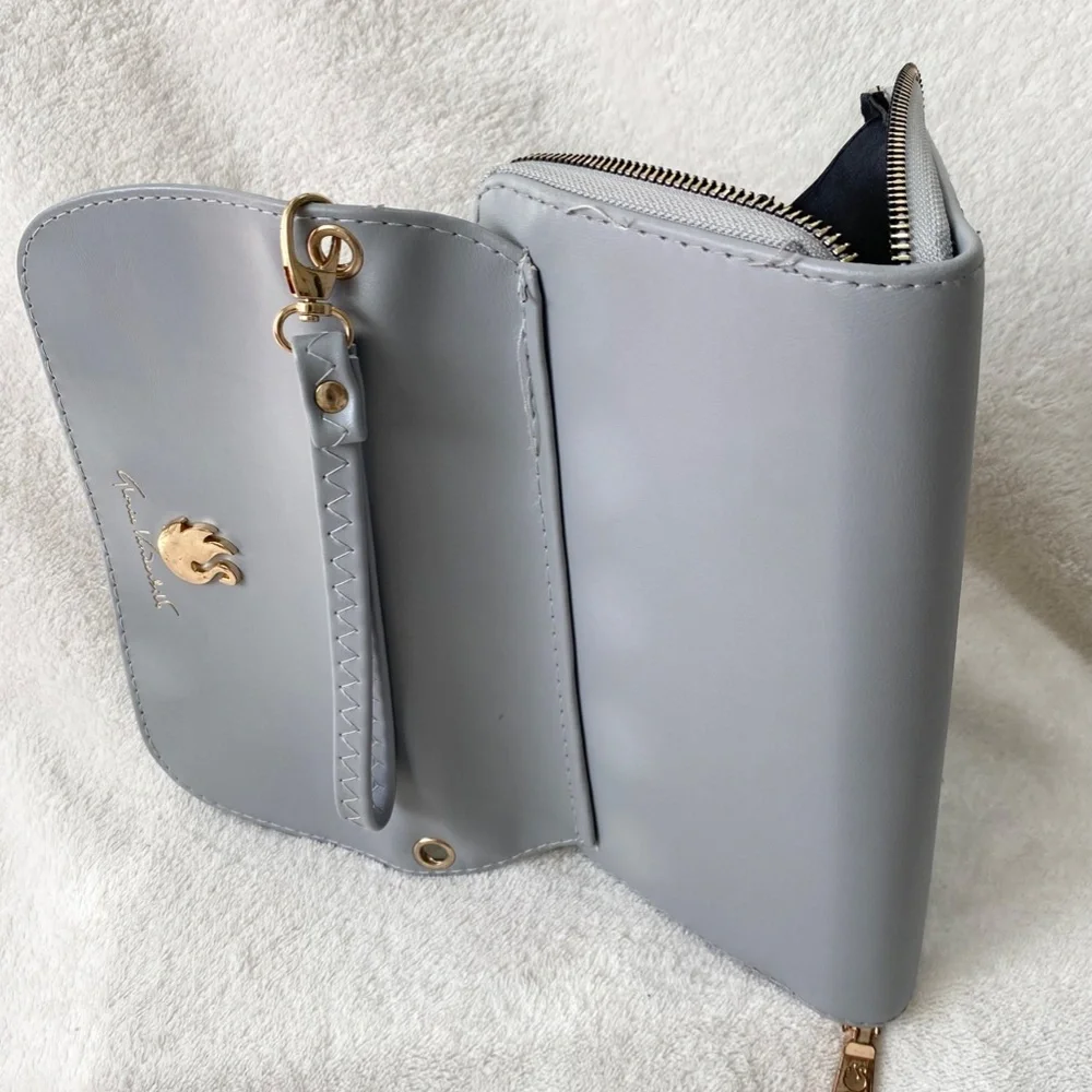 Gloria‎ Vanderbilt Wristlet Wallet Swan Logo Faux Leather Womens OS Gray